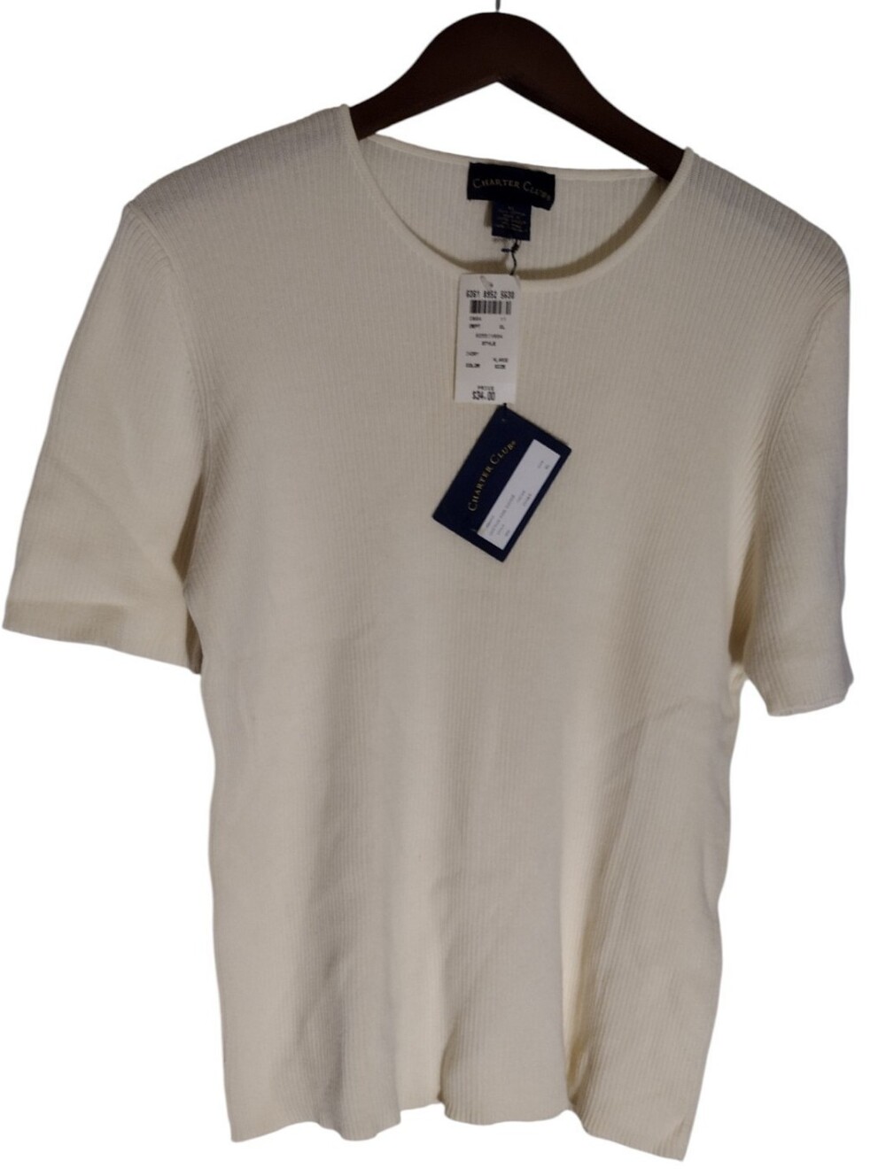 Charter Club Women's Ribbed Short-Sleeve Knit Shirt in Ivory